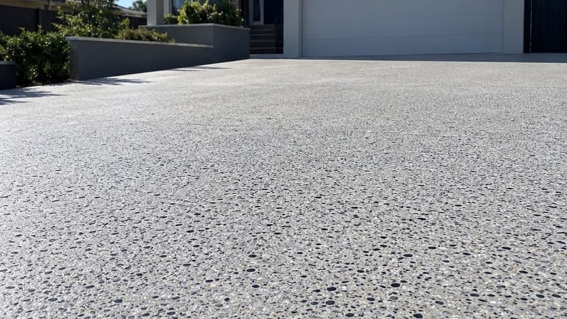 Honed concrete driveway ground back to a flat matte finish at a Canberra home