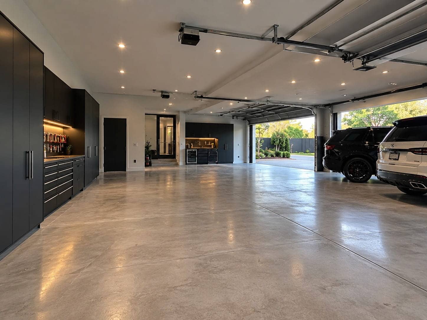 Sealed concrete garage floor with storage cabinets in Jacka, ACT