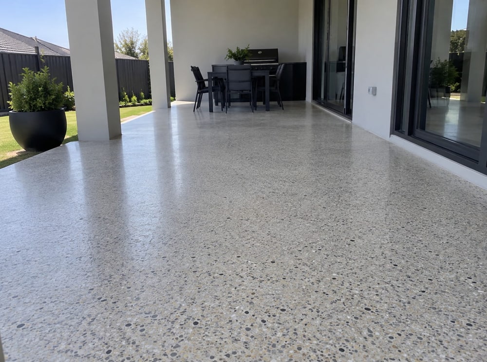 Honed concrete patio and alfresco area at a Canberra property