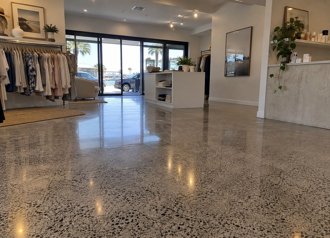 Polished concrete floor in a Canberra retail and hospitality fitout
